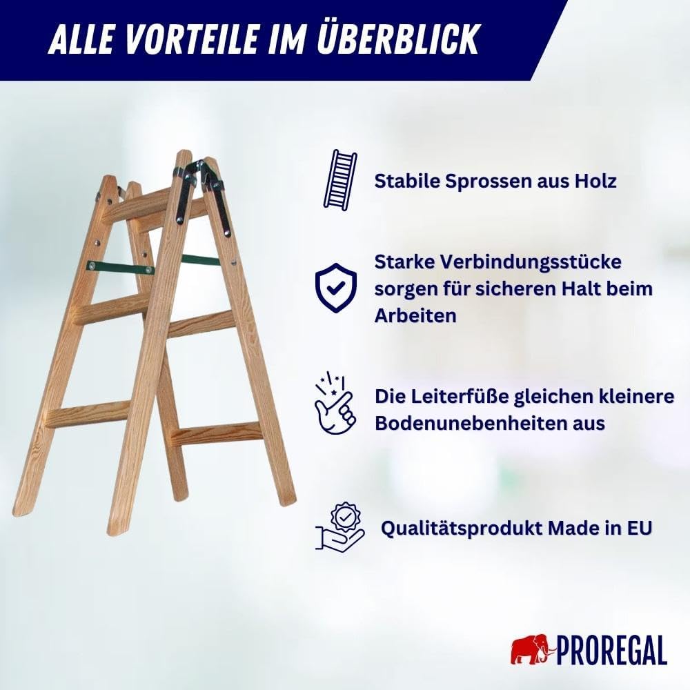 PROREGAL Houten Trapladder Economy Plus, Tweezijdige Toegang, 2 x 3 Sporten, Werkhoogte 2,40 m, Draagvermogen 150 kg