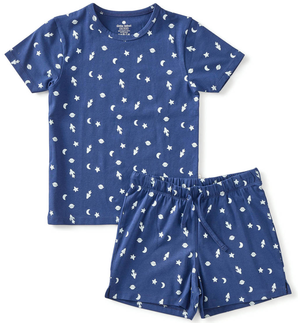 Little Label shortama met all over print van katoen blauw