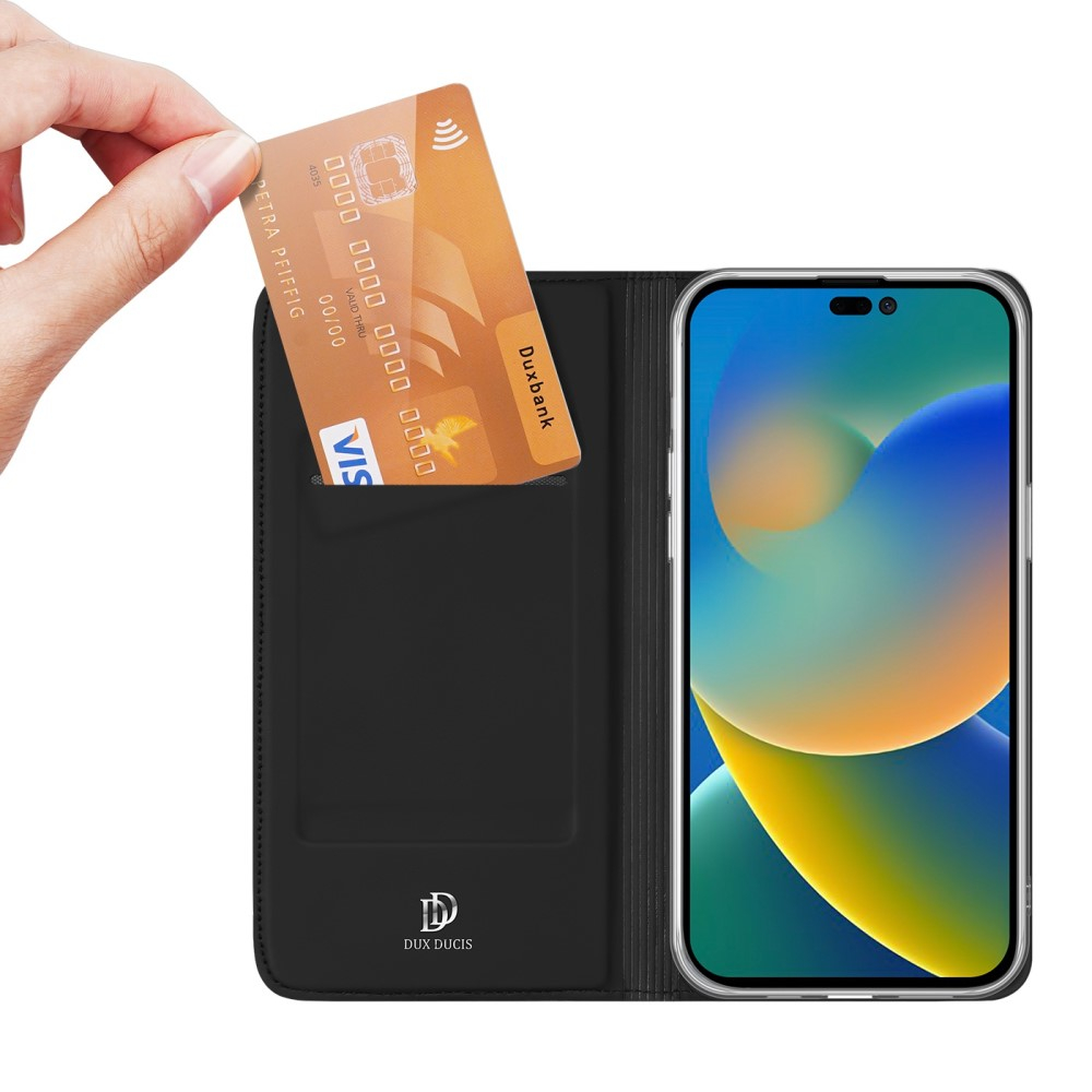 iPhone 14 Pro Flip Wallet Cover Leder Tasche - Schwarz