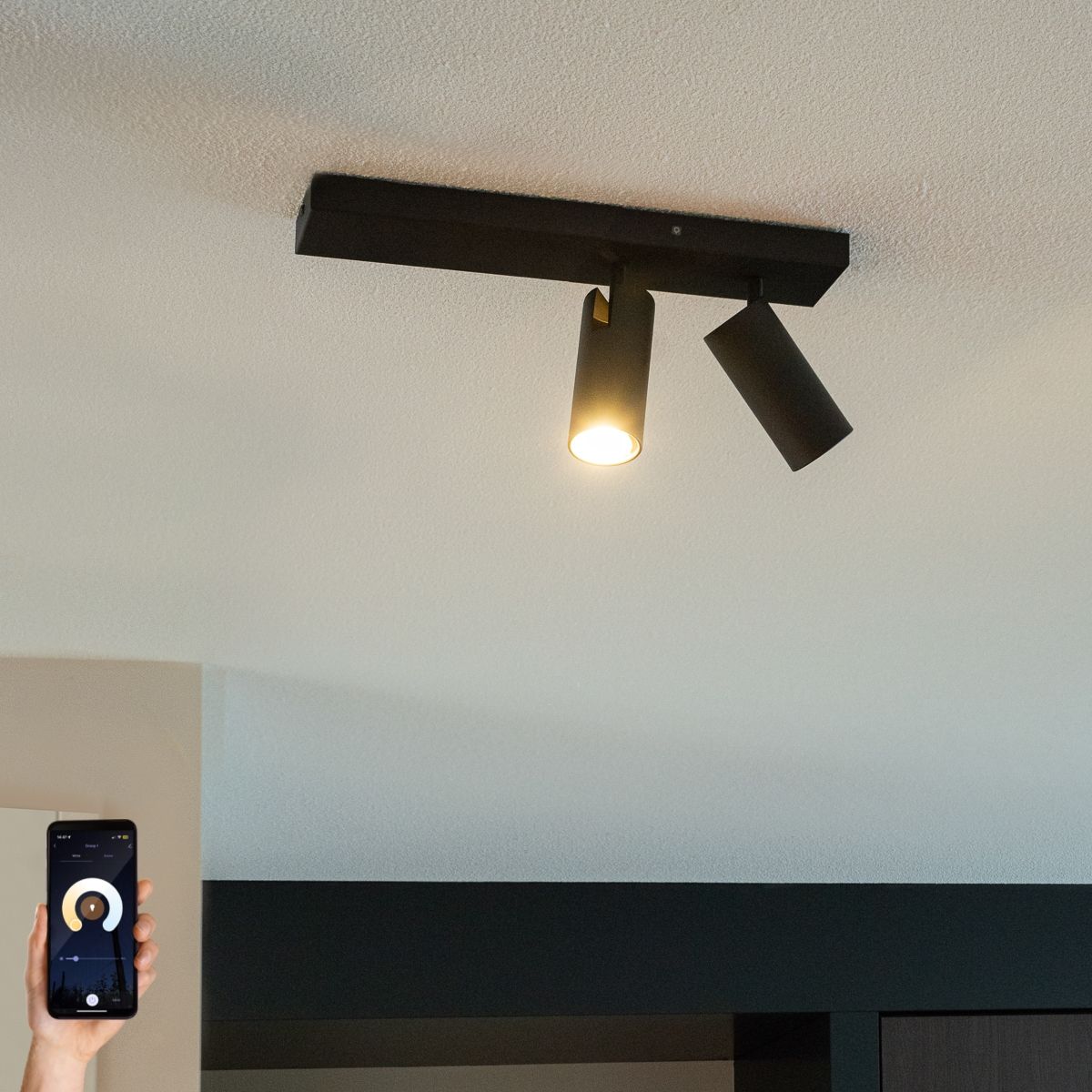 Smart plafondspot zwart 2-lichts verstelbaar incl. 2 Wifi GU10 50mm - Renna