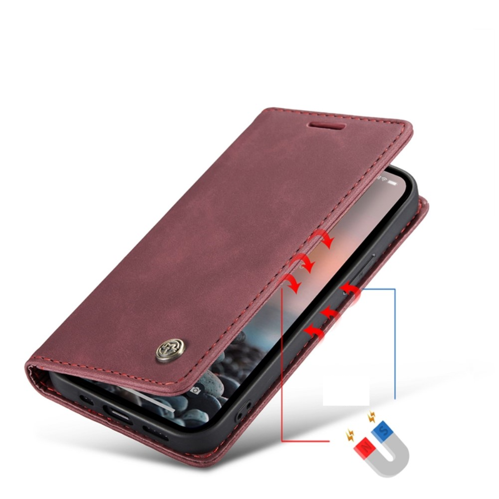 iPhone 14 Pro Max Leder Tasche Flip Wallet Etui mit Kartenfächern - Dunkelrot