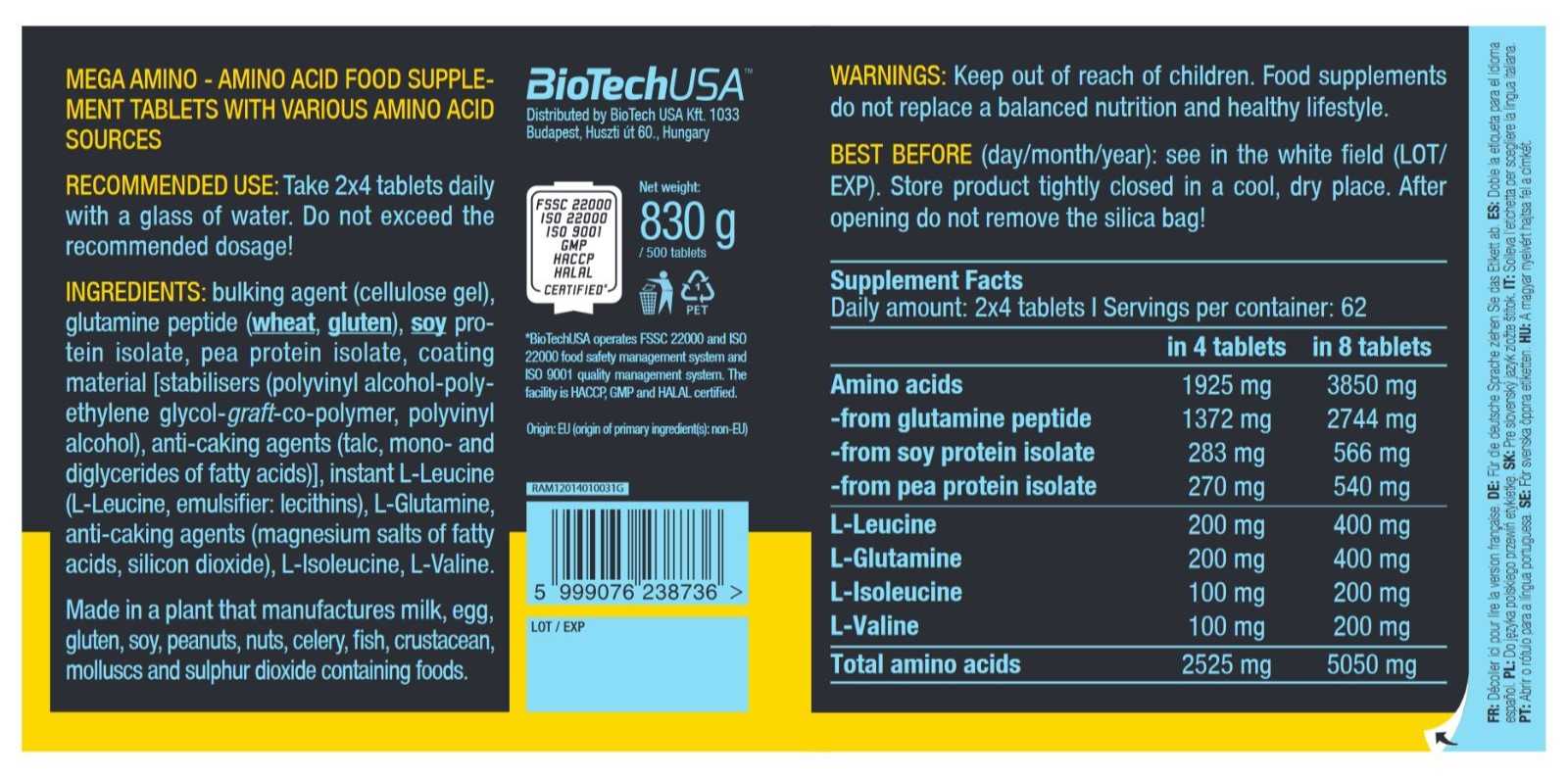 Biotech USA Mega amino 100 comprimidos