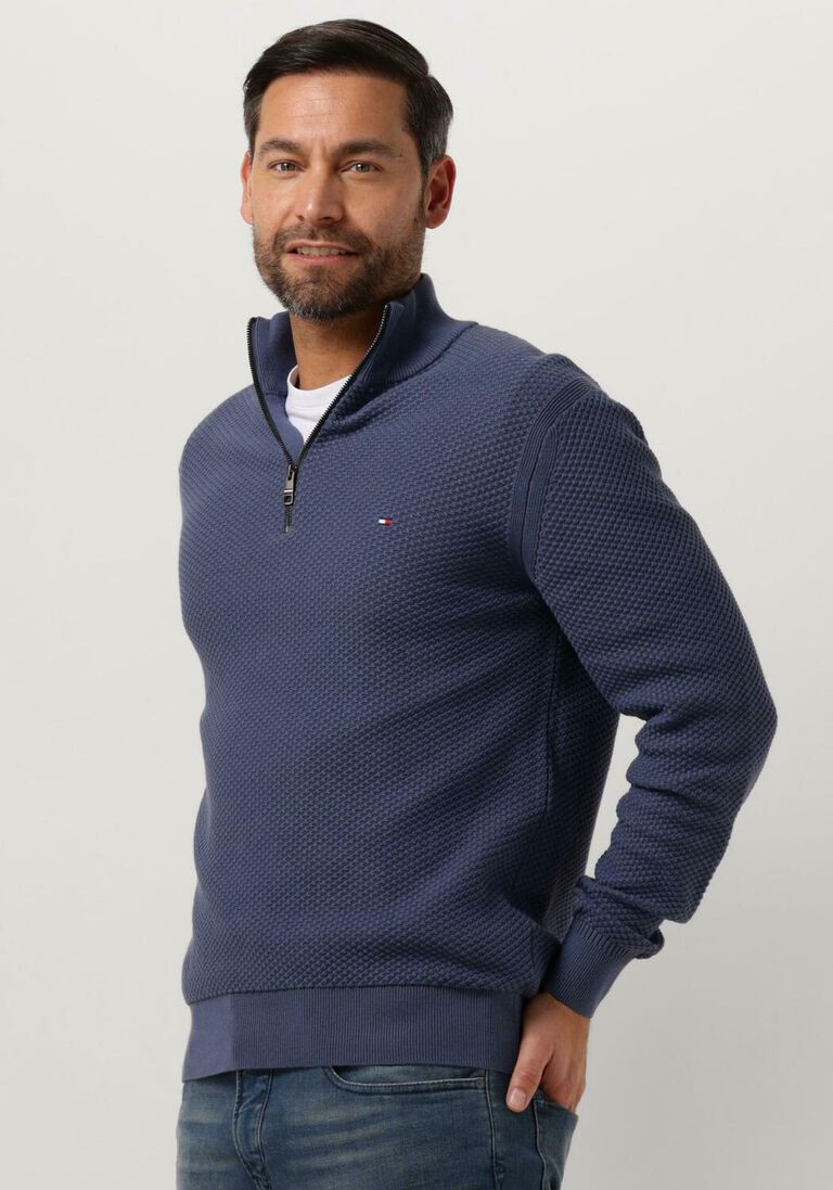 TOMMY HILFIGER blauwe tommy hilfiger trui oval structure zip mock