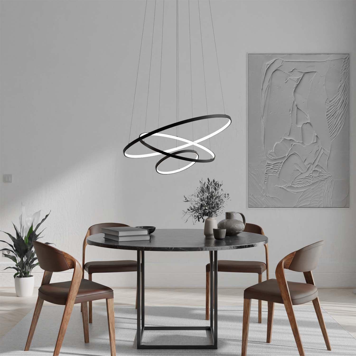 Deckenleuchte Pendelleuchte 'Omeva' dimmbar LED 3 Ringe Wohn & Esszimmer Moderne Hängelampe Esstisch Smart Home Amazon Alexa Google Home Tuya schwarz