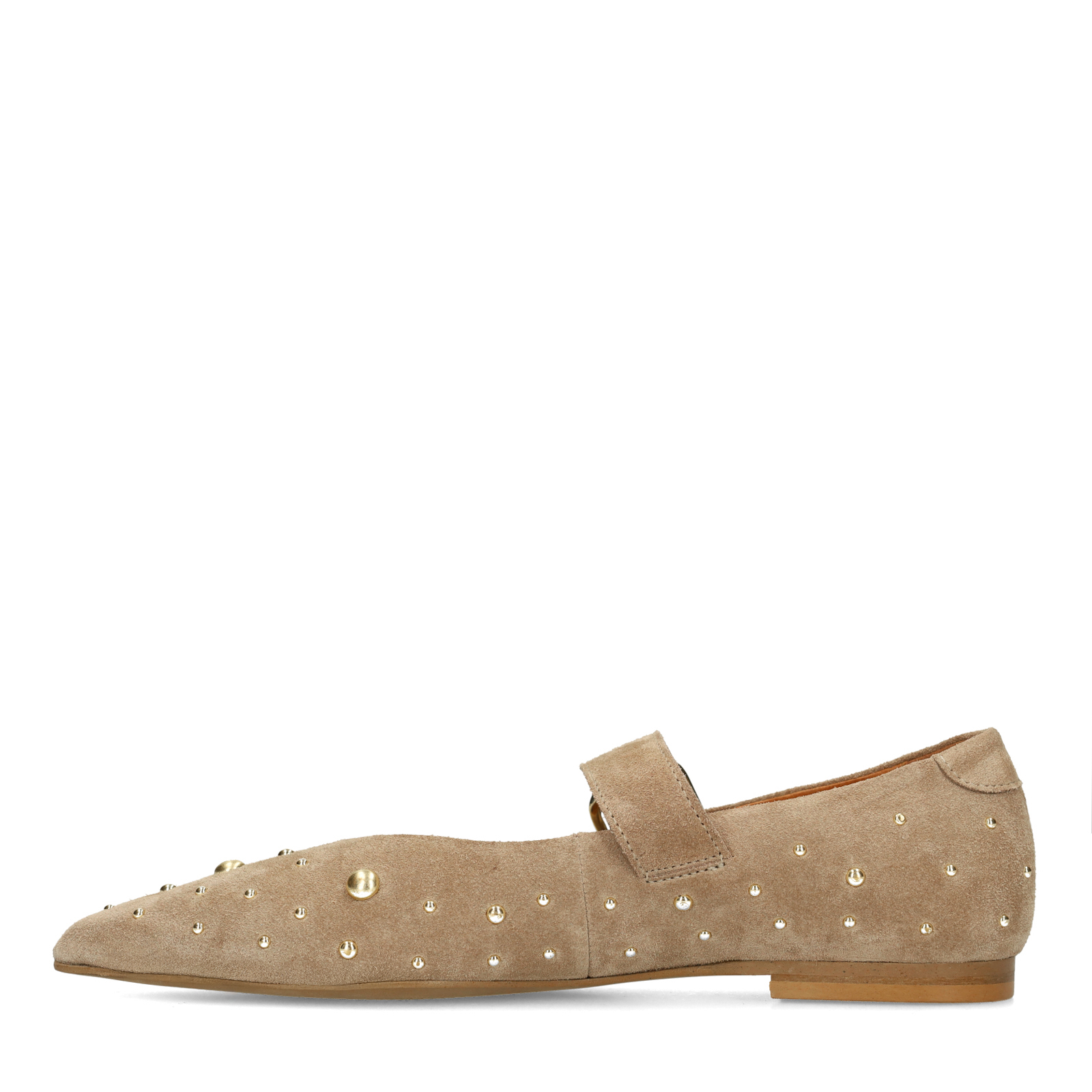 Beige suède loafers met studs