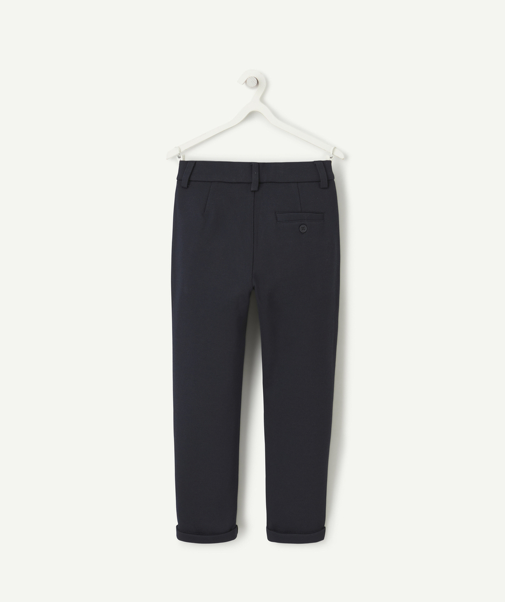 PANTALON CHINO GARÇON EN FIBRES RECYCLÉES BLEU MARINE EN MAILLE PIQUÉE