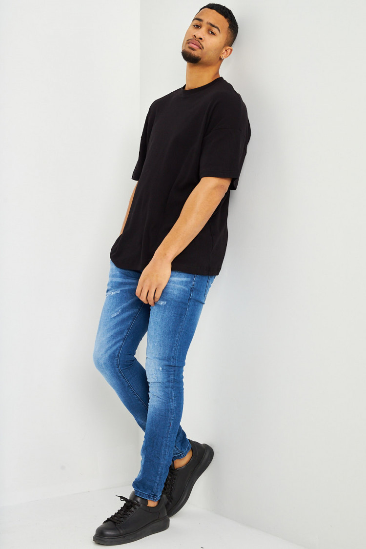 T-shirt côtelé oversize noir