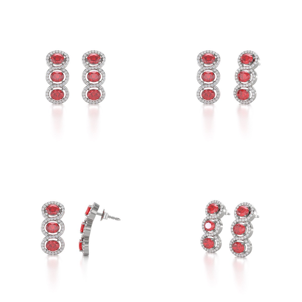 Boucles d'oreilles ADEN Rubis et Diamants sur Argent 925 4.55grs