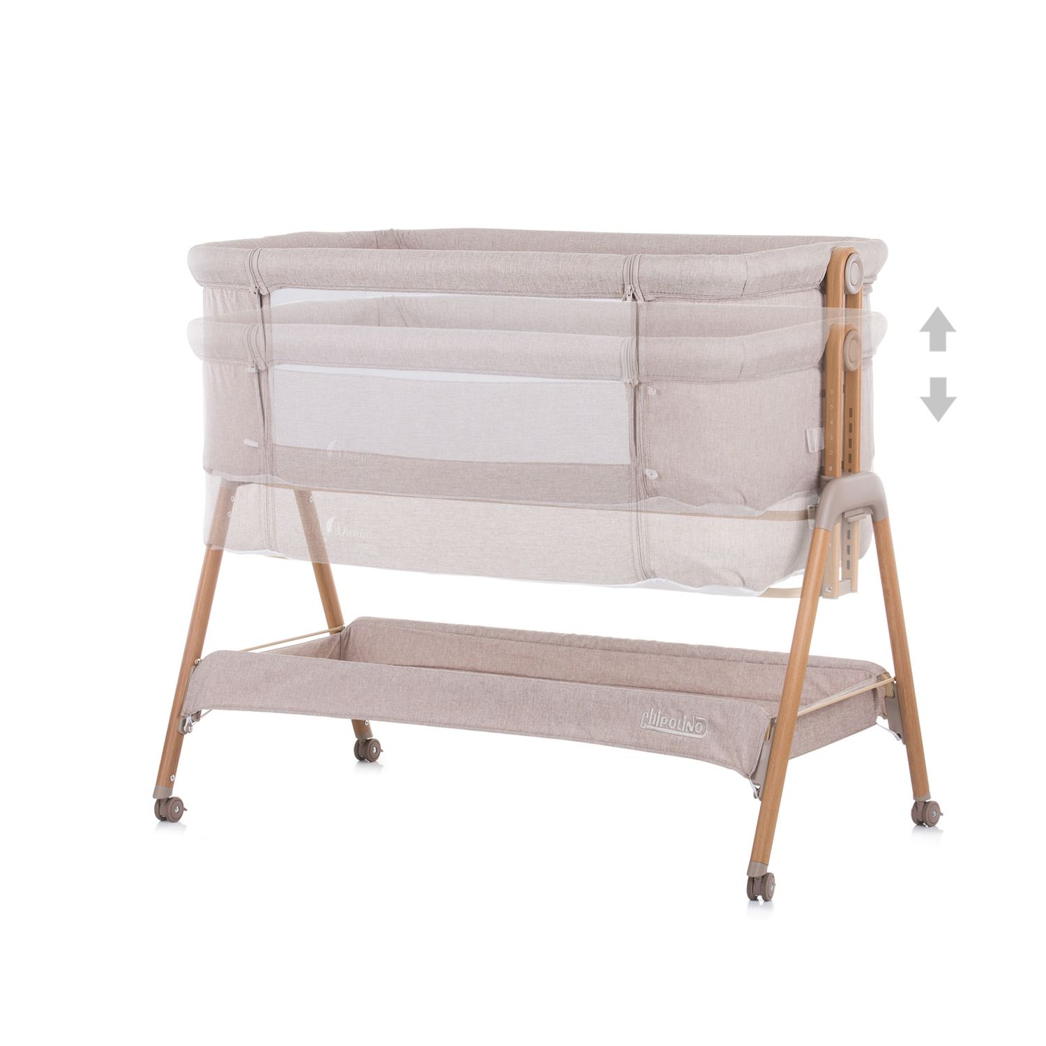 Chipolino Babybett Sweet Dreams mit Rollen, Beistellbett, Matratze, Anti-Reflux beige