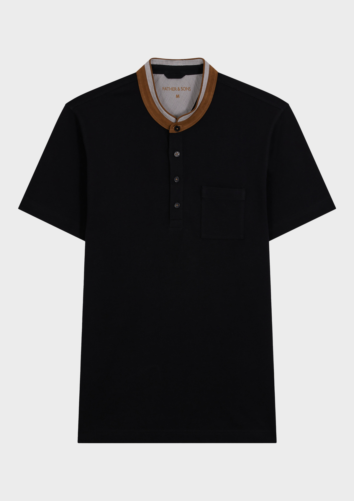 Polo manches courtes Slim en coton uni noir à col officier