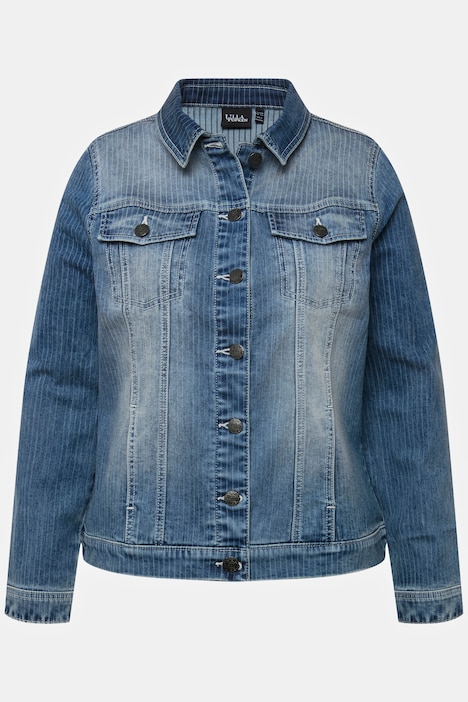 Jeansjacke, Streifen, Hemdkragen, Knopfleiste