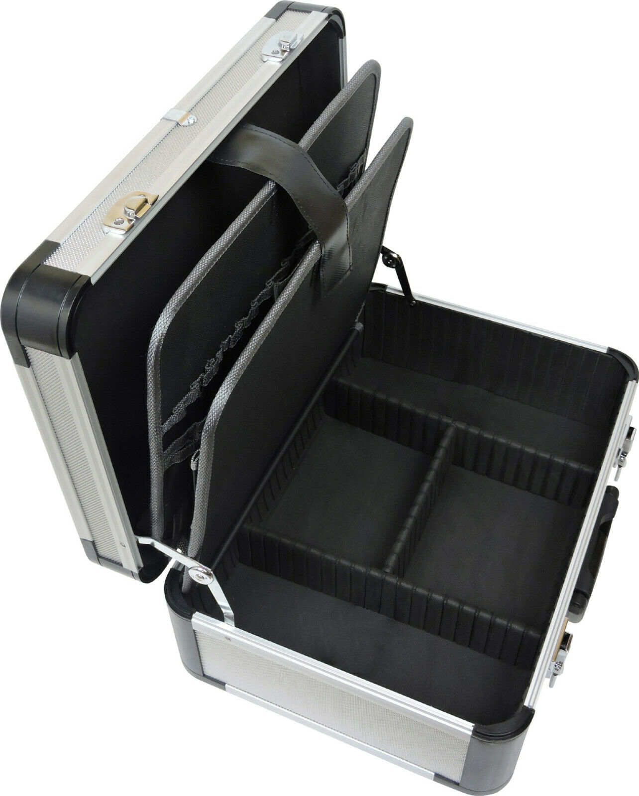 FAMEX 700-L Alu Werkzeugkoffer (leer) mit 2 Paletten mit 56 Einstecktaschen