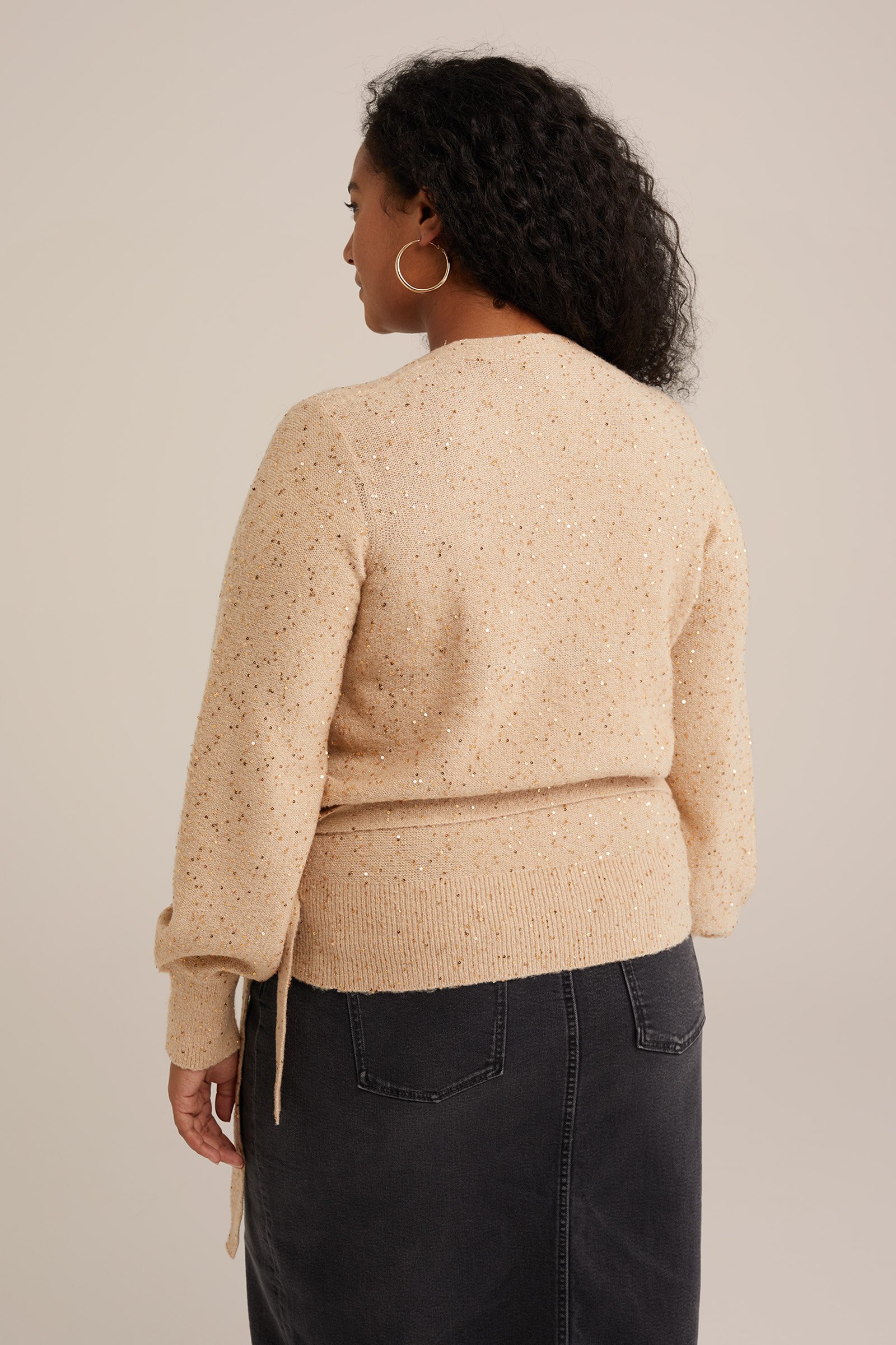 overslagvest met pailletten - Curve WE Fashion Goud