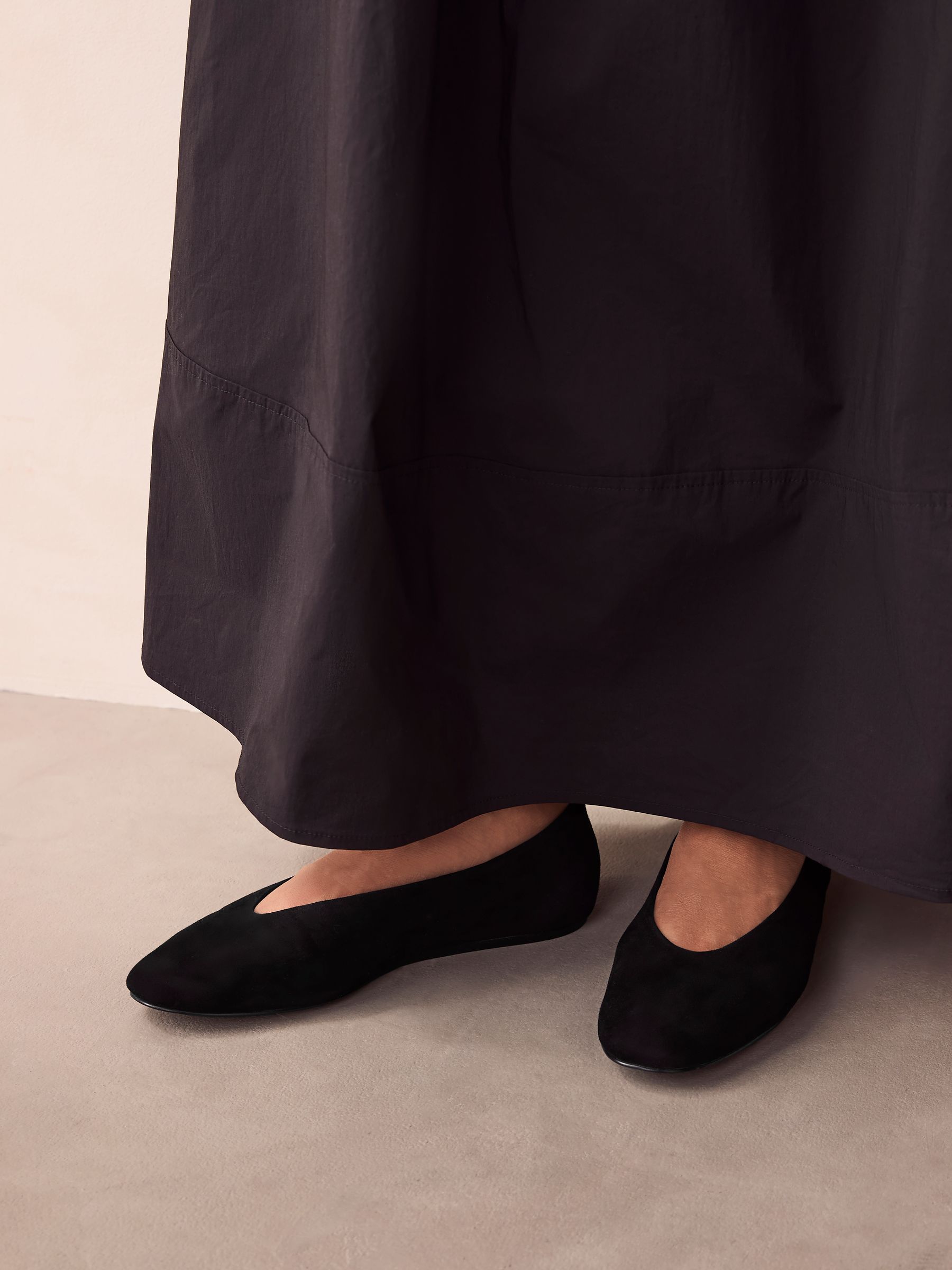 Zwart suède - Leren ballerina met ronde neus