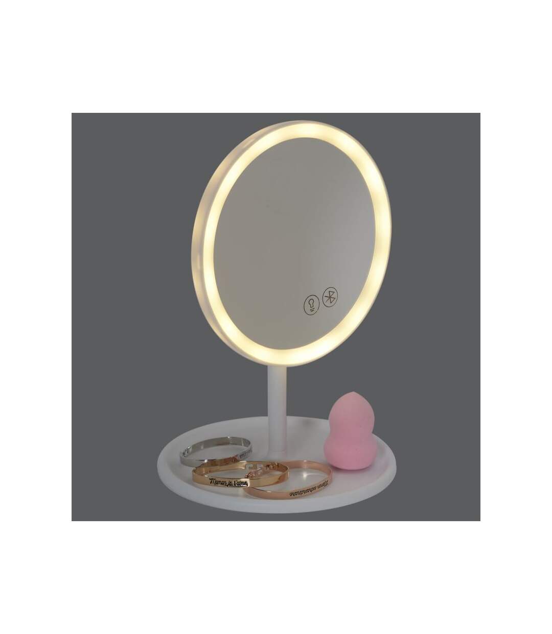 Paris Prix - Miroir Lumineux Led Sans Fil enceinte 26cm Blanc