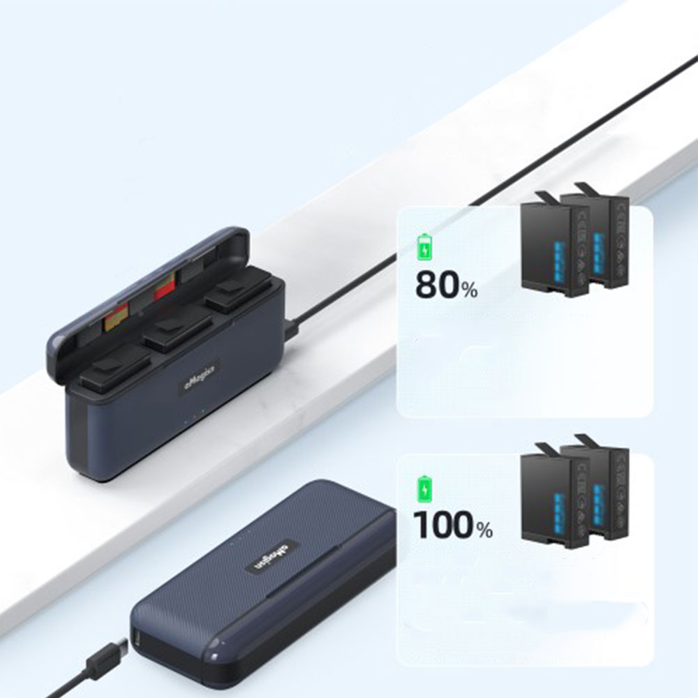 3-fach USB-C Akku Box Ladegerät   Micro SD Kartenfach für GoPro HERO13 Black - Schwarz