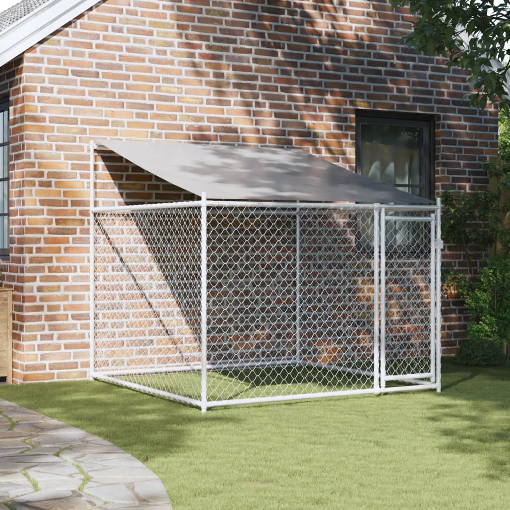 Gaiola para cães vidaXL com teto e porta, aço galvanizado, cinza, 10x2x2 m