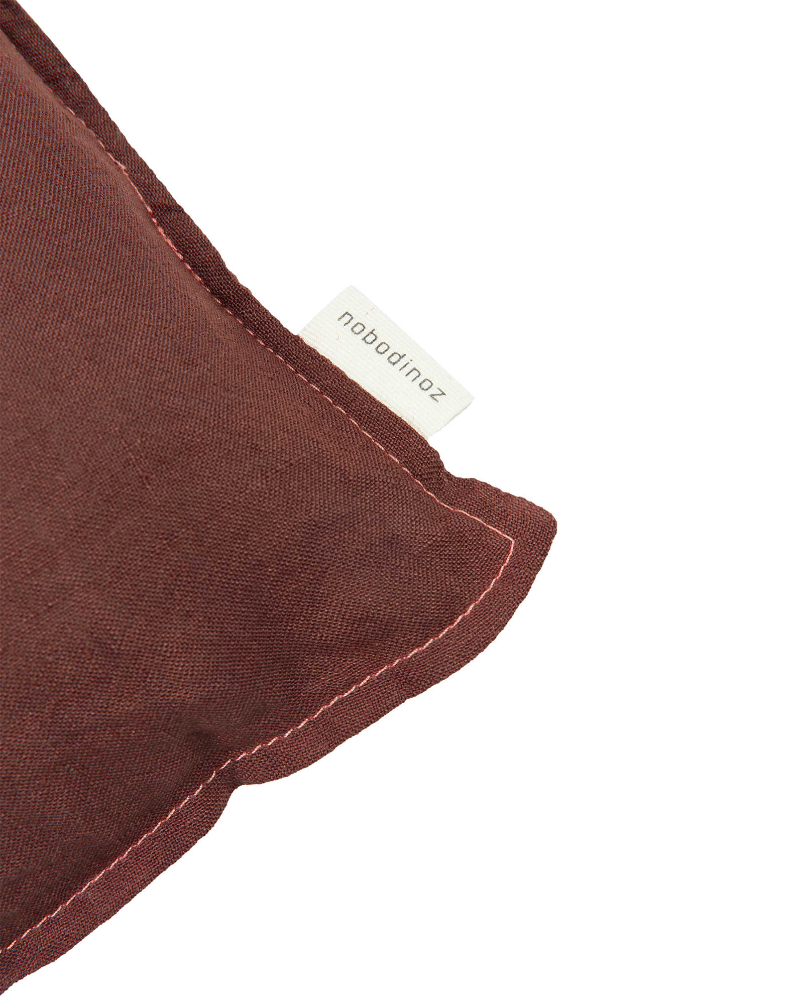 Coussin carré brodé l1n0 en lin français lavé | Marron