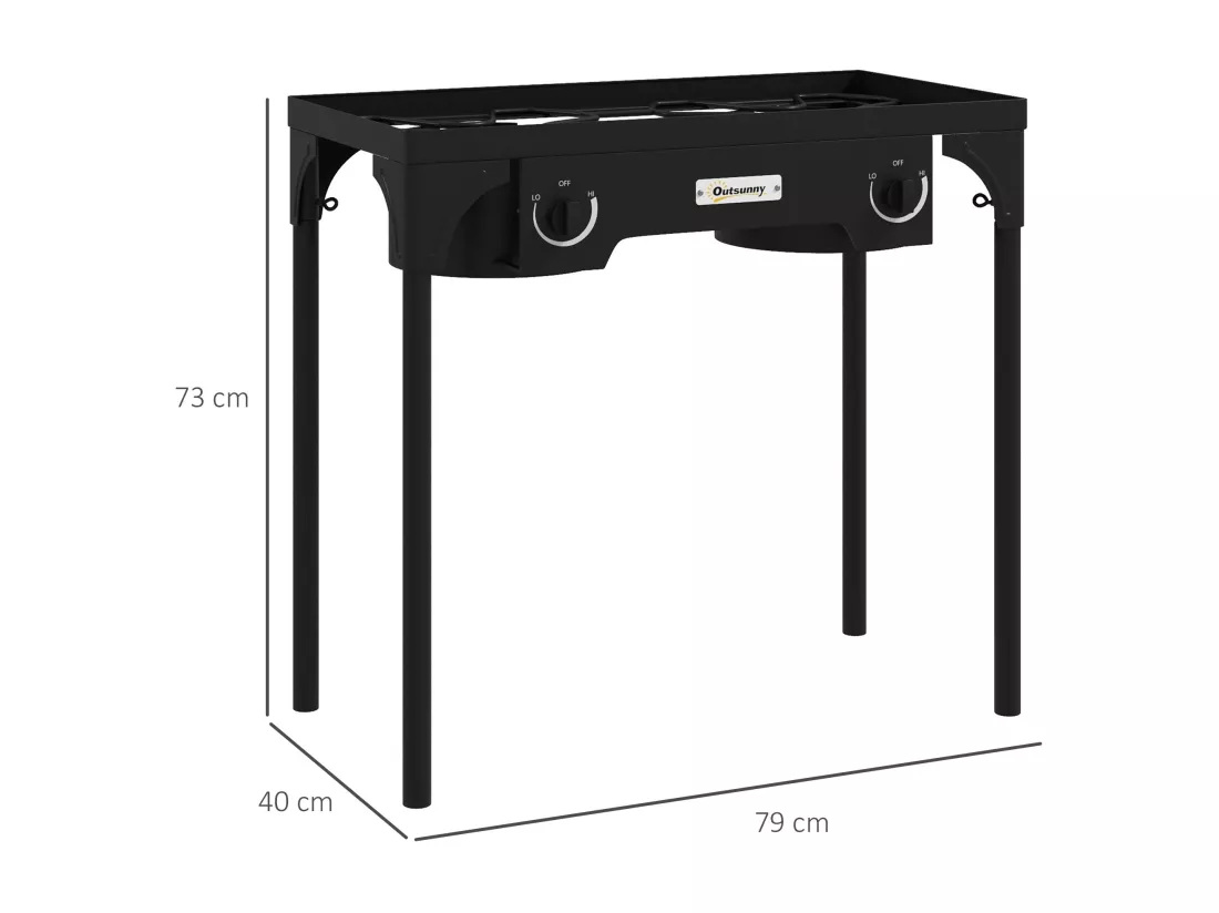 Réchaud à gaz portable 2 brûleurs 150 000 BTU/h métal noir