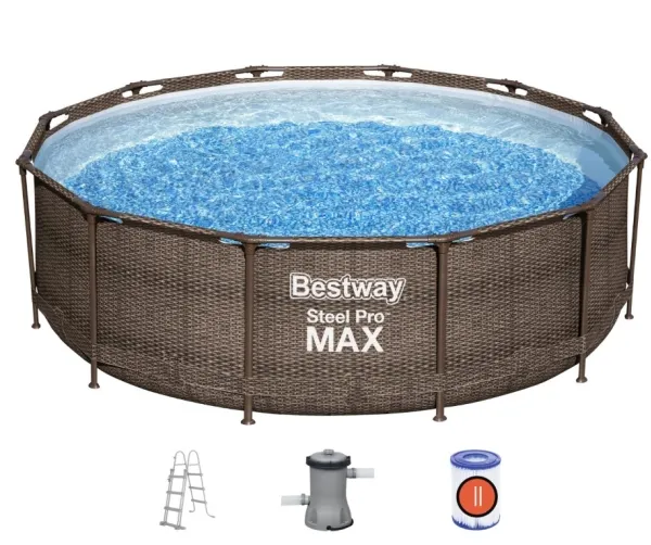 Bestway Steel Pro Max, 9150 L, Indrammet pool, Barn & voksen, Stige, Brun, 33,2 kg