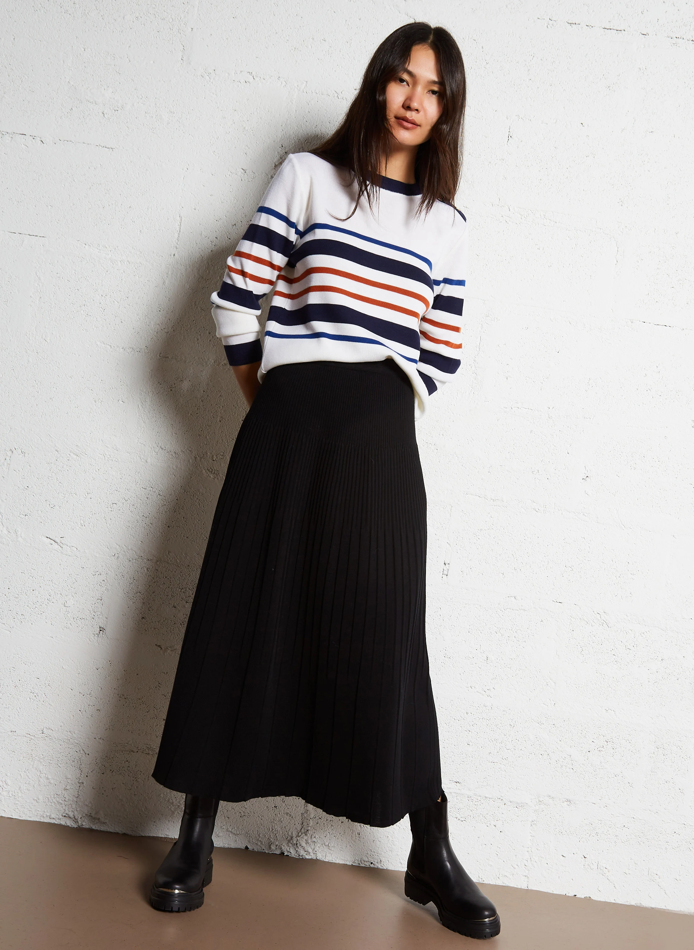 Pull droit col rond en laine| Multicolore