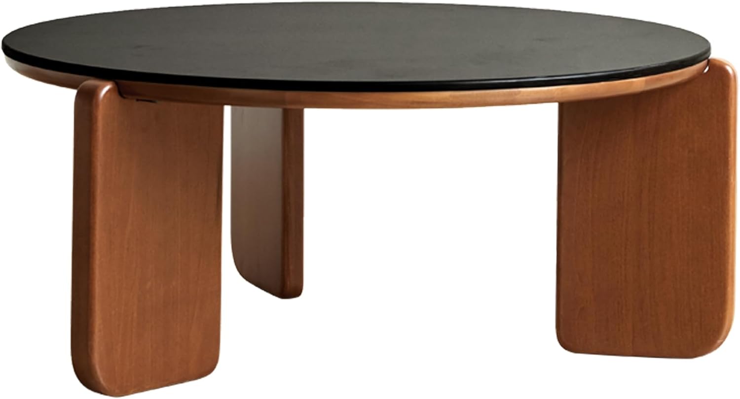 YESWOOD Massivholz Couchtisch – Doppeltes Tischplatte Design mit schwarzer Keramikplatte und Tulpenholz Tischplatte, Kratz- und Hitzebeständig, Beistelltisch für Wohnzimmer, Schwarz, Mittel