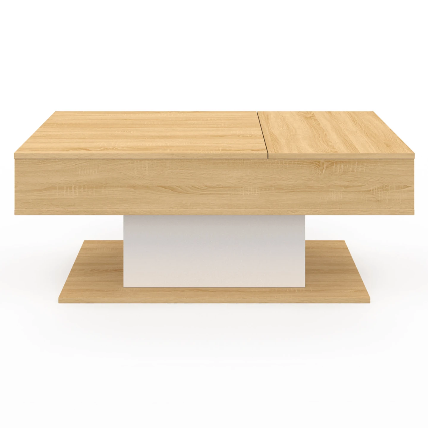 Table basse 2 plateaux relevables rectangulaire EDEN bois et blanc