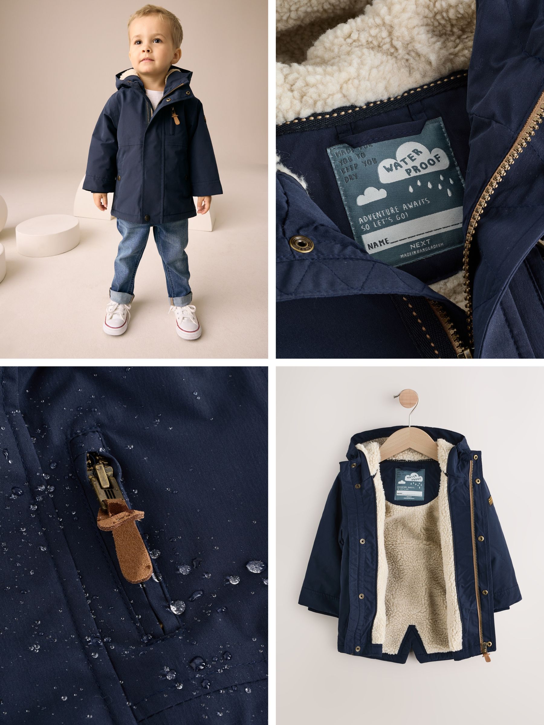 Marineblauw - Waterdichte parka met borgvoering (3mnd -7jr)