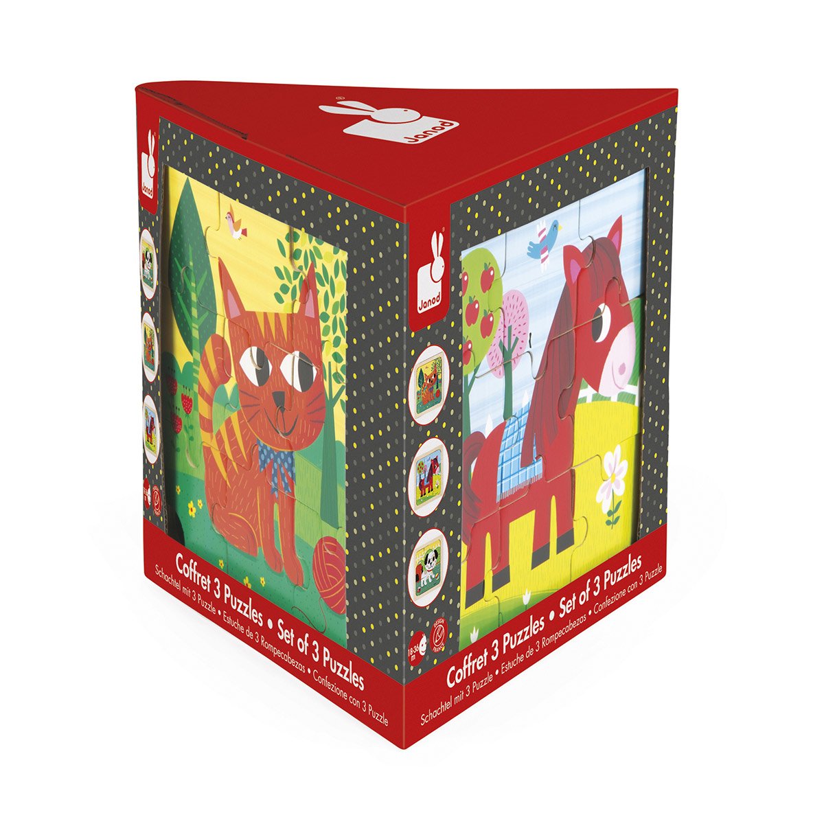 Coffret 3 puzzles en bois : Tornado, Félix, Titus