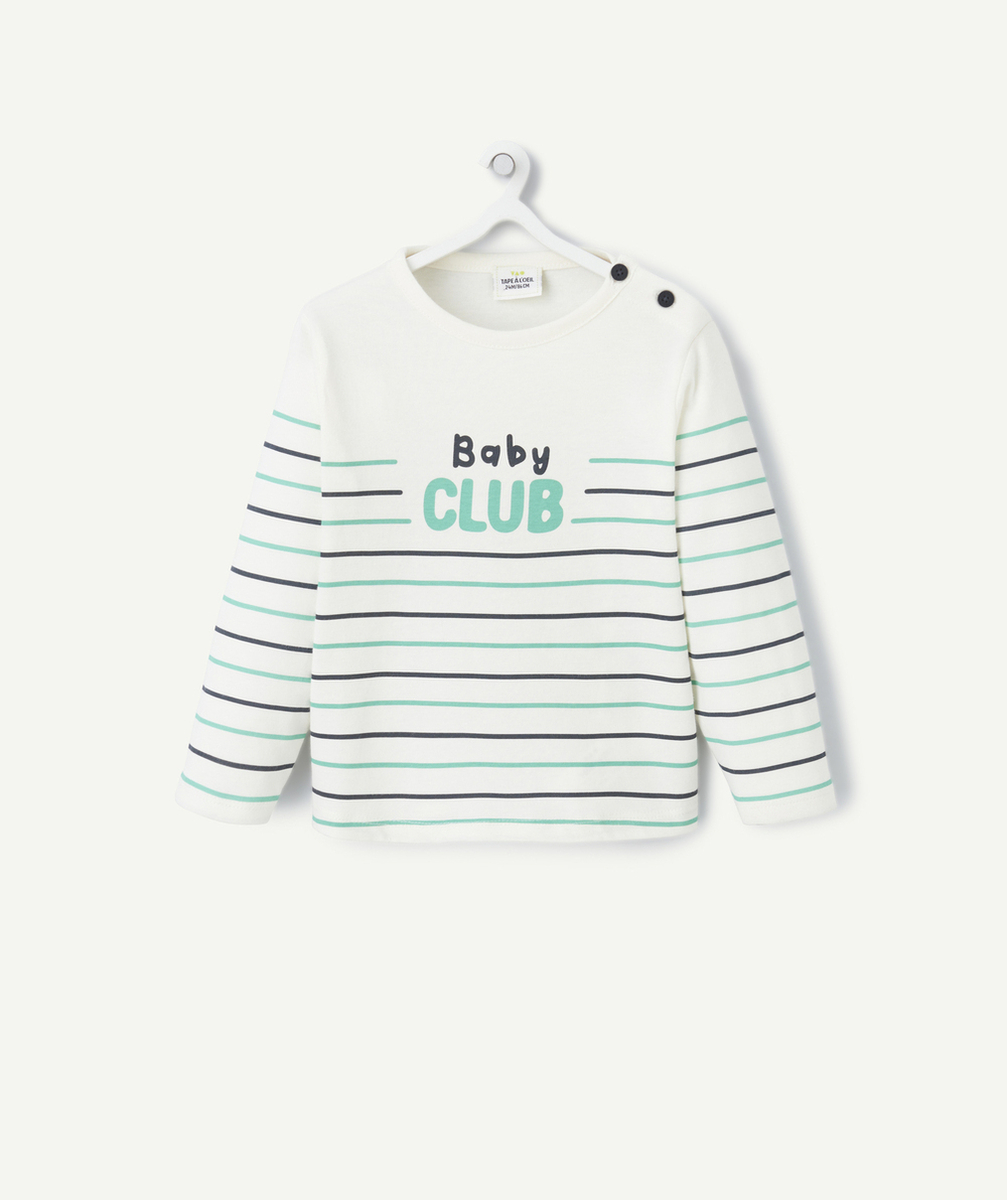 T-SHIRT BÉBÉ GARÇON EN COTON BIO IMPRIMÉ À RAYURES AVEC MESSAGE