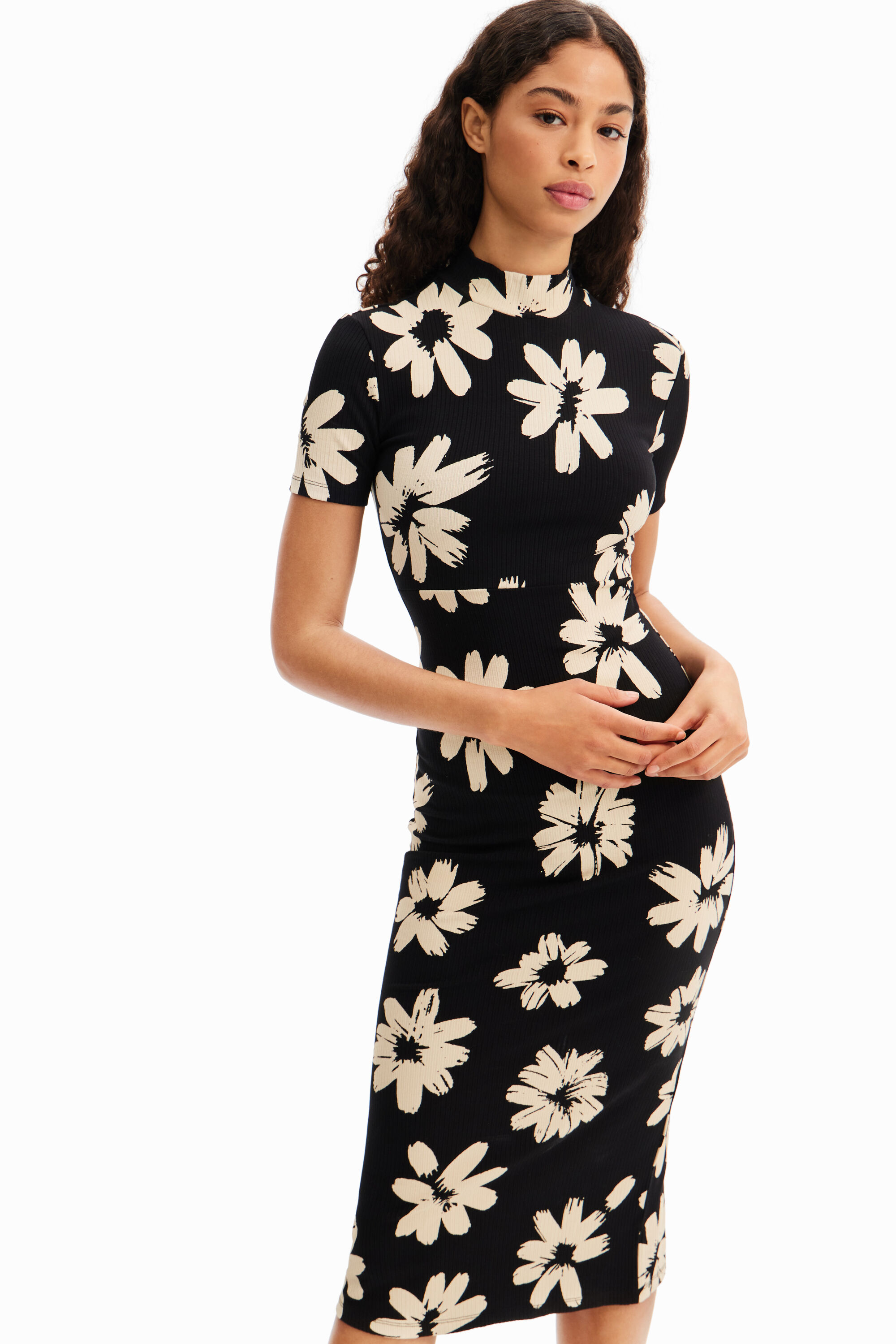 Robe midi ajustée fleurs arty