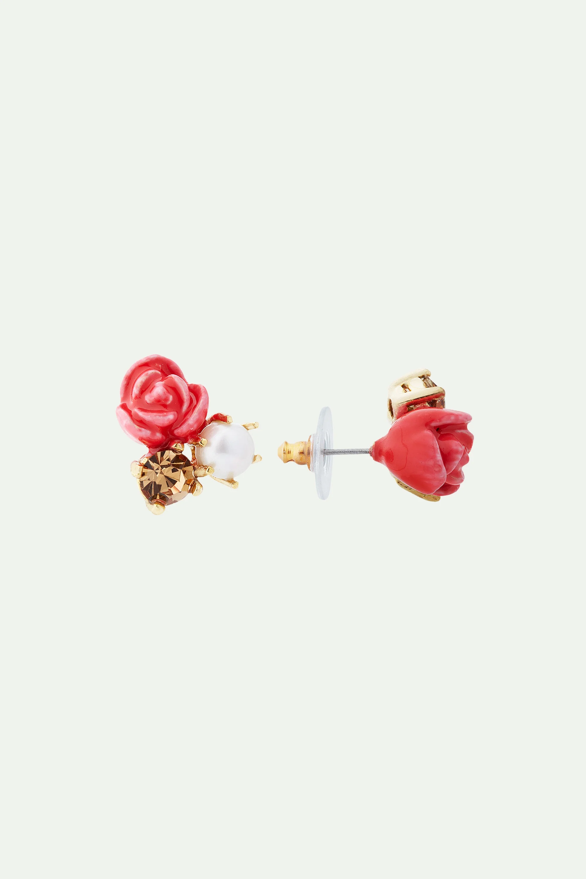 Boucles d'oreilles , perle de culture et pierre | Rose