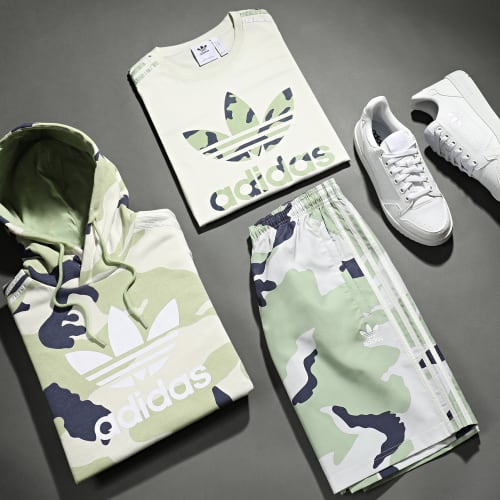 Short Jogging A Bandes Graphics HF4873 Beige Vert Clair Camouflage