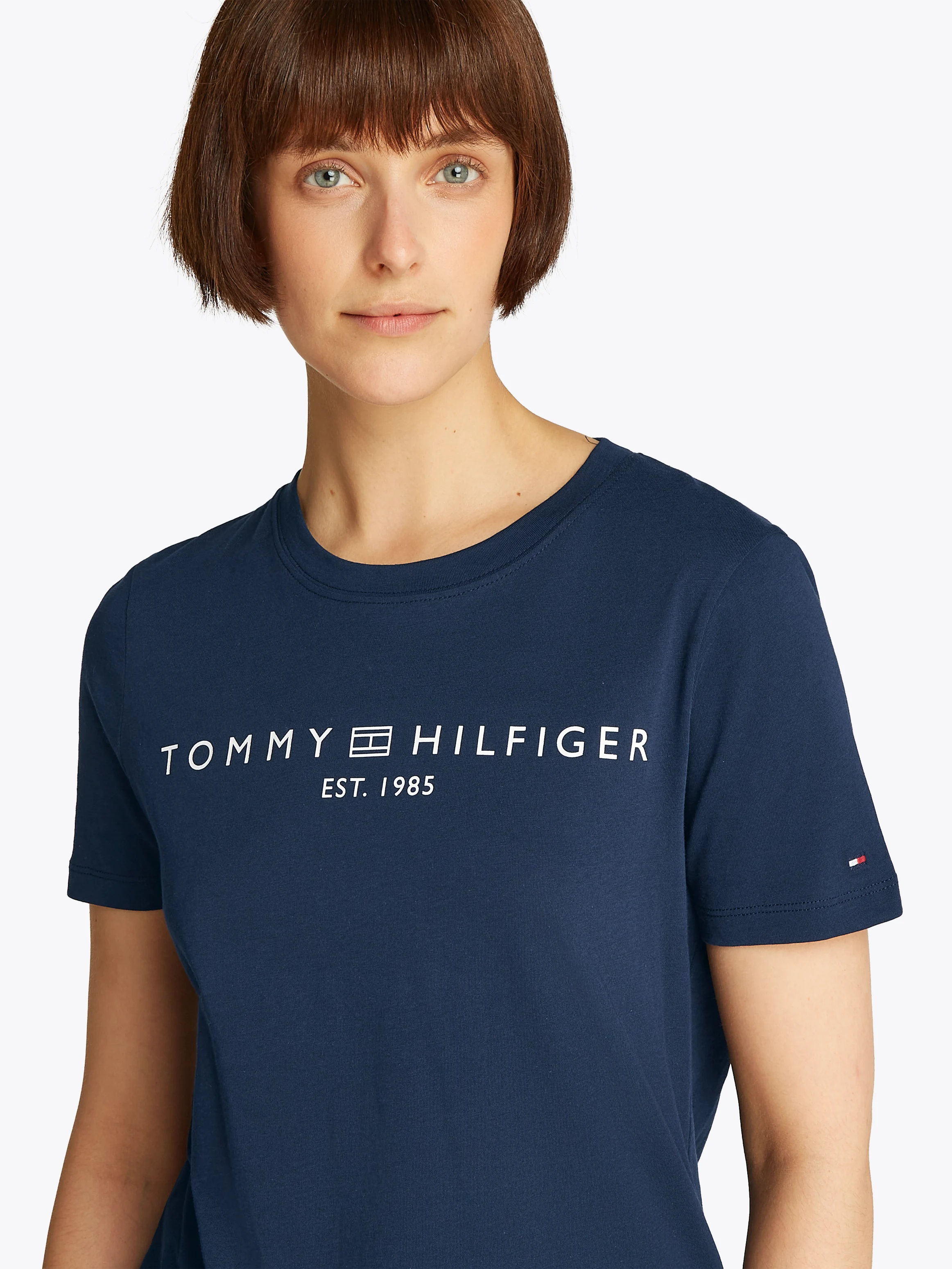 Tee-shirt droit encolure ronde en coton | Bleu