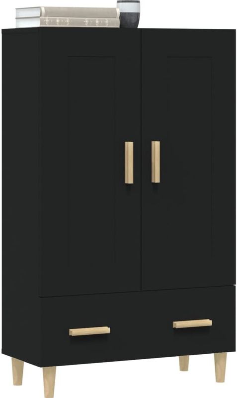 vidaXL - Hoge Kast - Zwart - Bewerkt Hout - 2 Vakken en 1 Lade