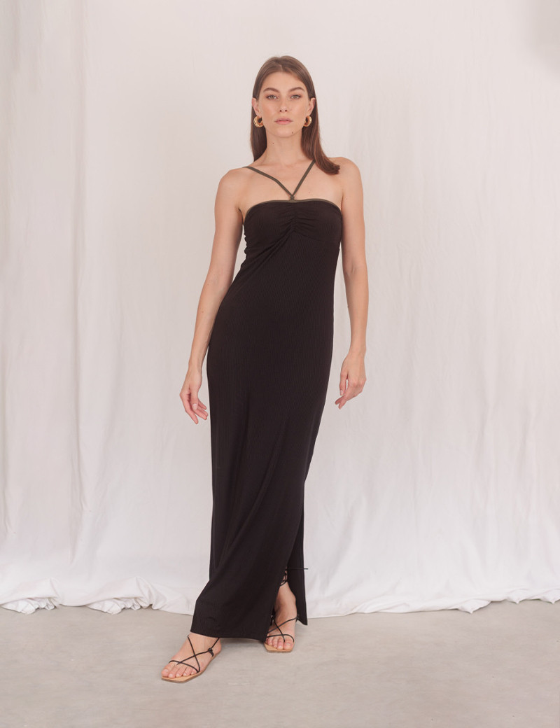 HBT ROBE LONGUE BUSTIER JENNA CÔTELÉ NOIR