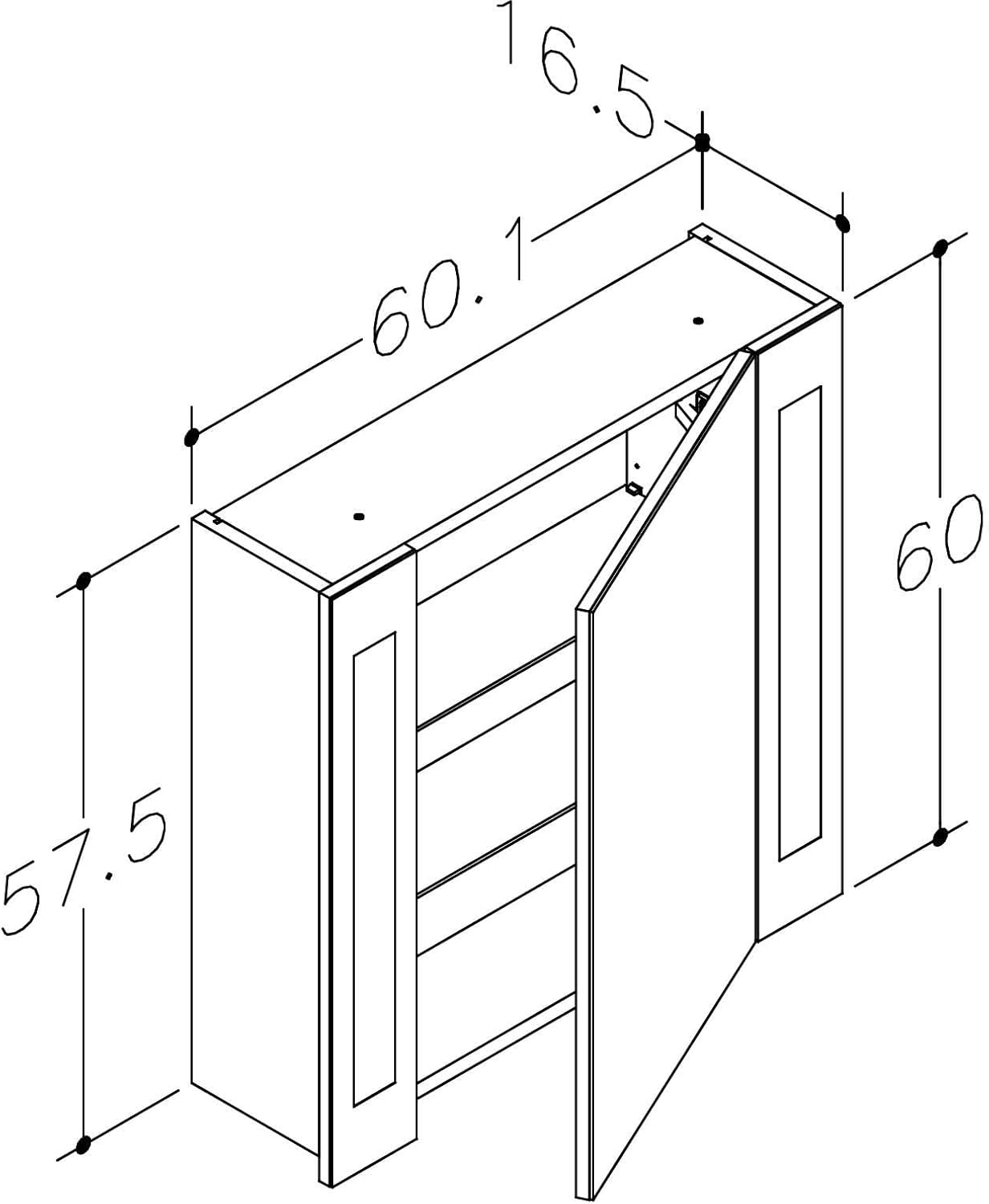 Badspiegelschrank mit Beleuchtung 60 x 60 x 16,5cm. Einfache Montage, in der EU produziertes Qualitätsprodukt, tauschbares LED Licht, Steckdose und Schalter, weiß