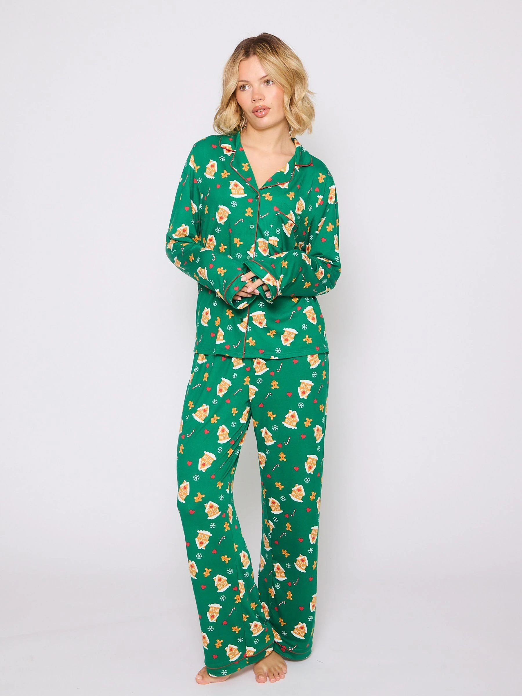 Loungeable Kerstmis pyjama's set van jersey met peperkoekmotief