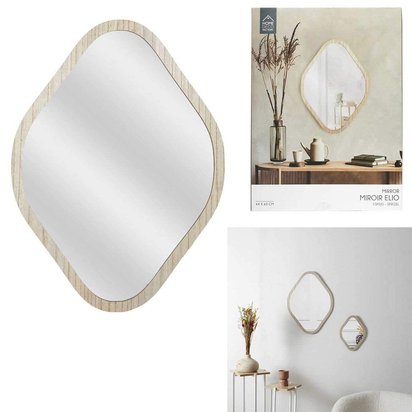 Home Deco Factory Miroir losange Elio marron - 44x60x1 cm