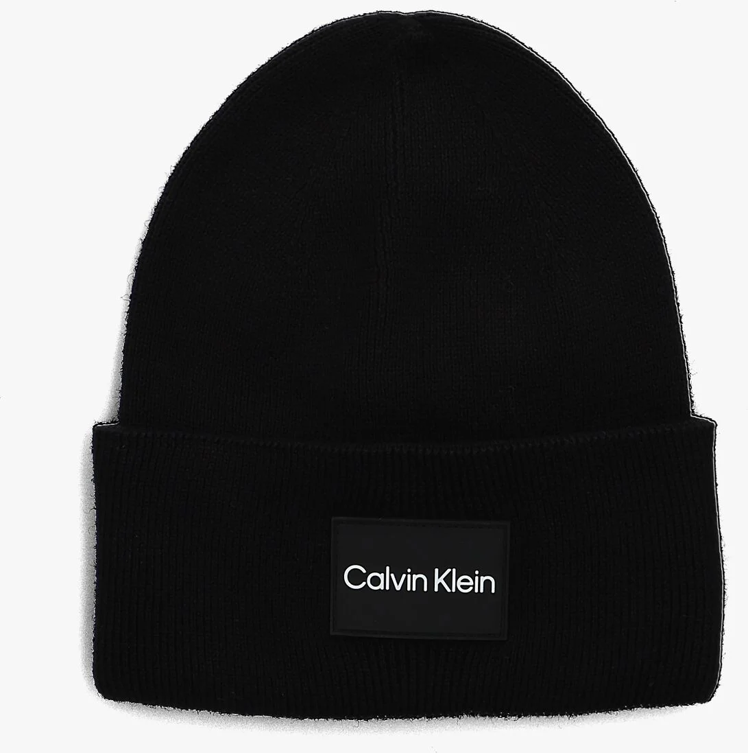 CALVIN KLEIN zwarte calvin klein muts fine cotton rib beanie