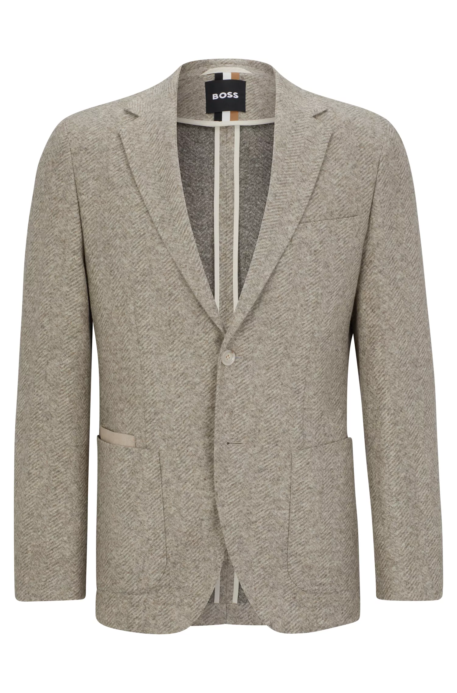Blazer BOSS preto de corte regular com abotoamento simples em malha espinha de peixe
