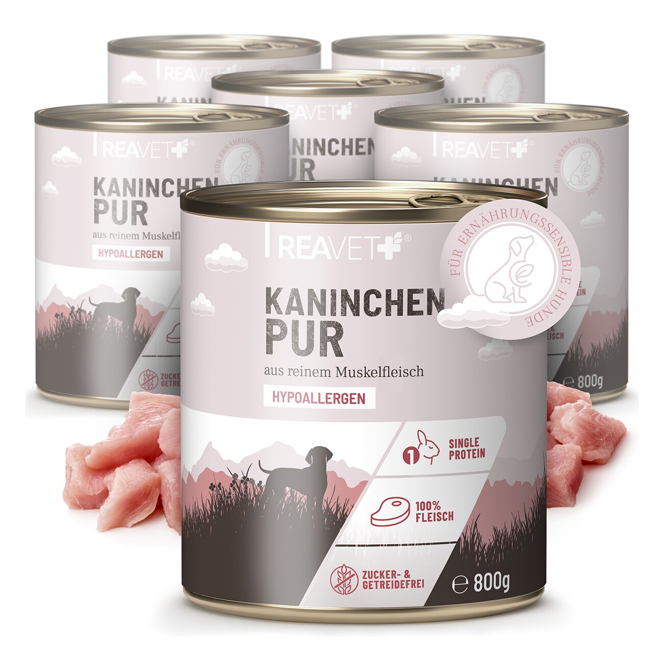 REAVET Hunde Nassfutter - Kaninchen PUR 6x4,8 kg