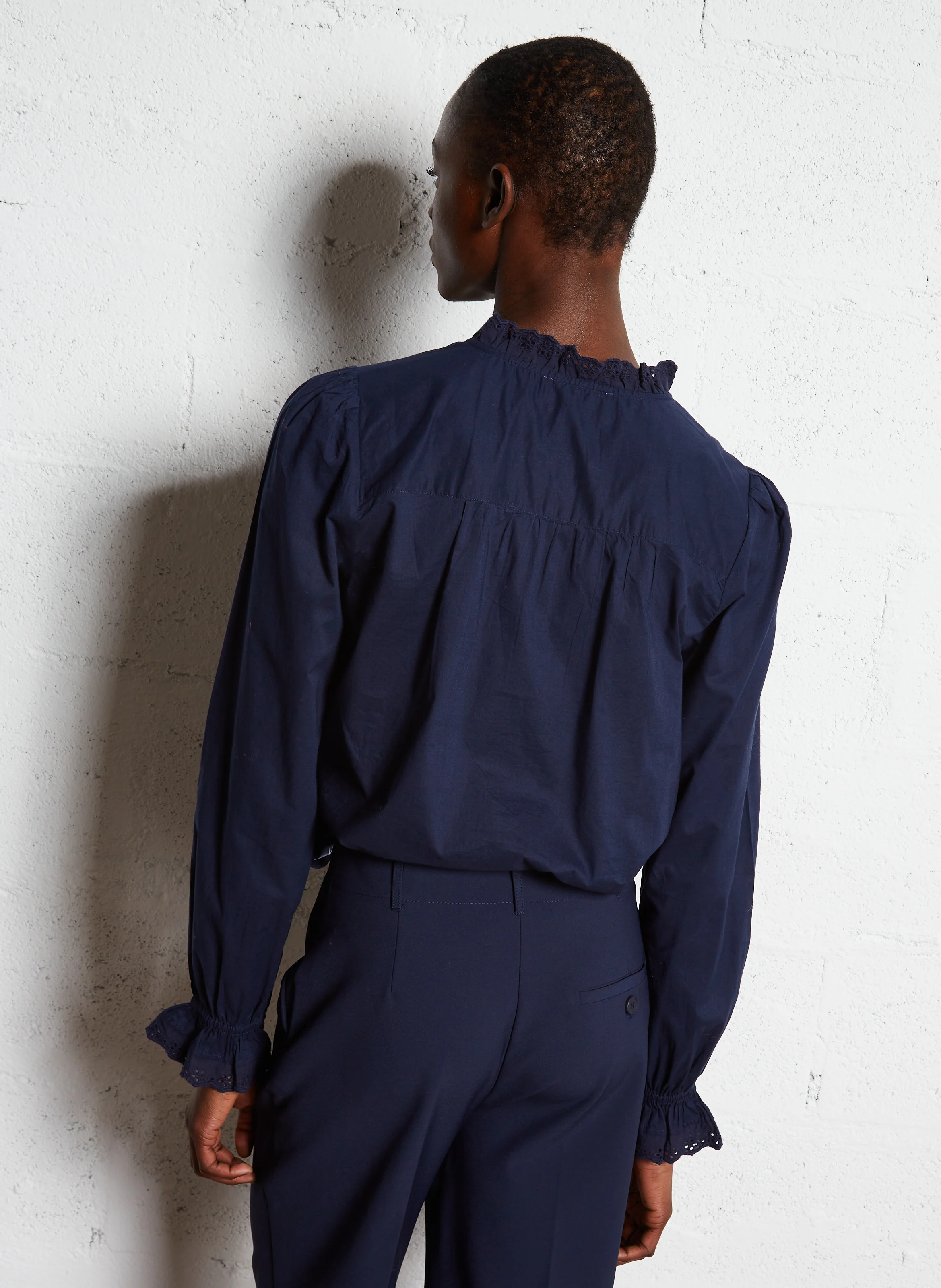 CAMILLIE - Blouse à volants en coton | Bleu