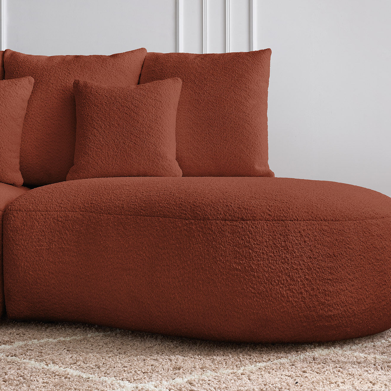 Bobochic Canapé droit fixe 3 places saint-germain tissu bouclette orange - 260x145x92 cm