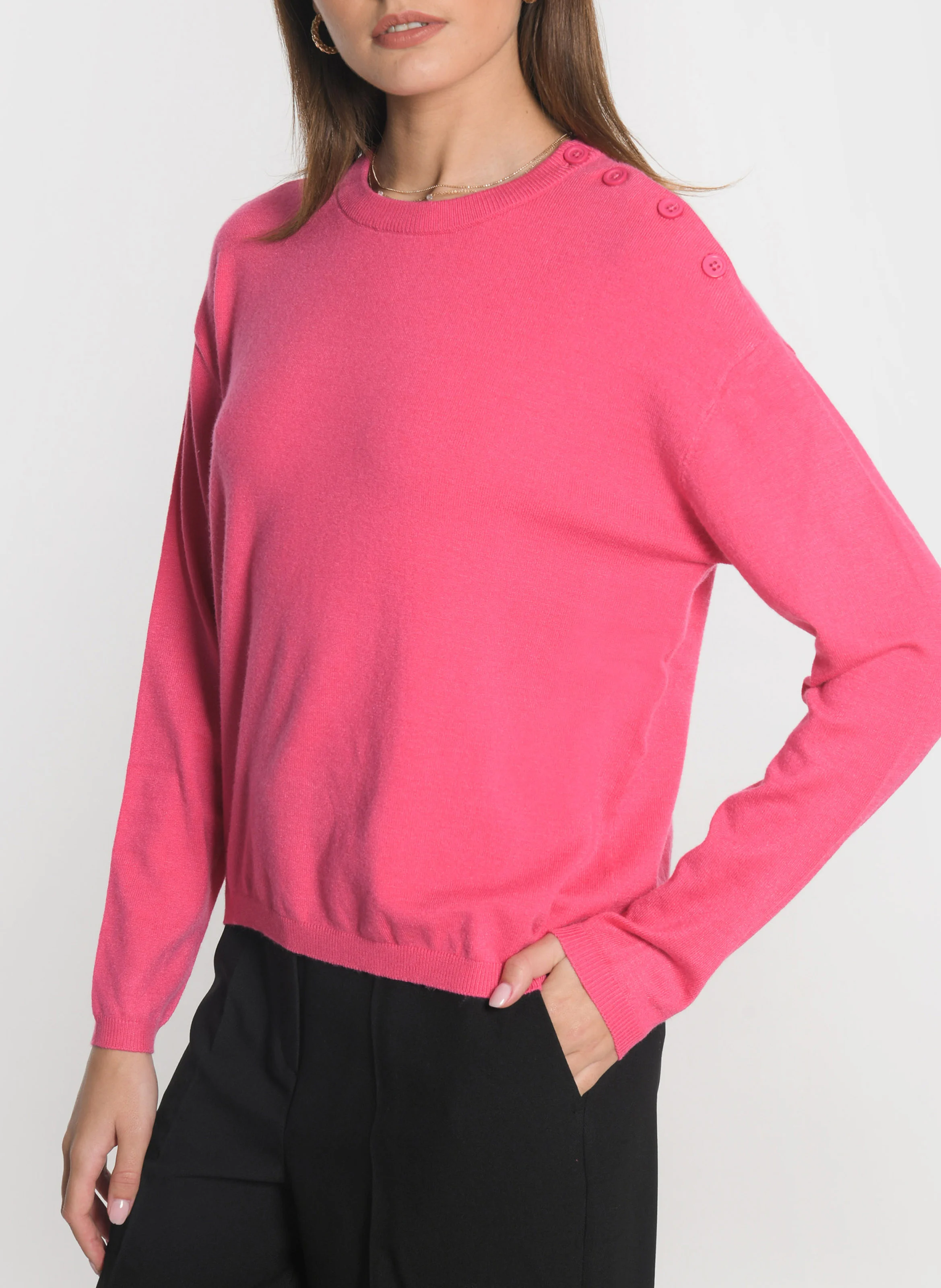 NOLWENN - Pull droit en maille mélangée | Rose