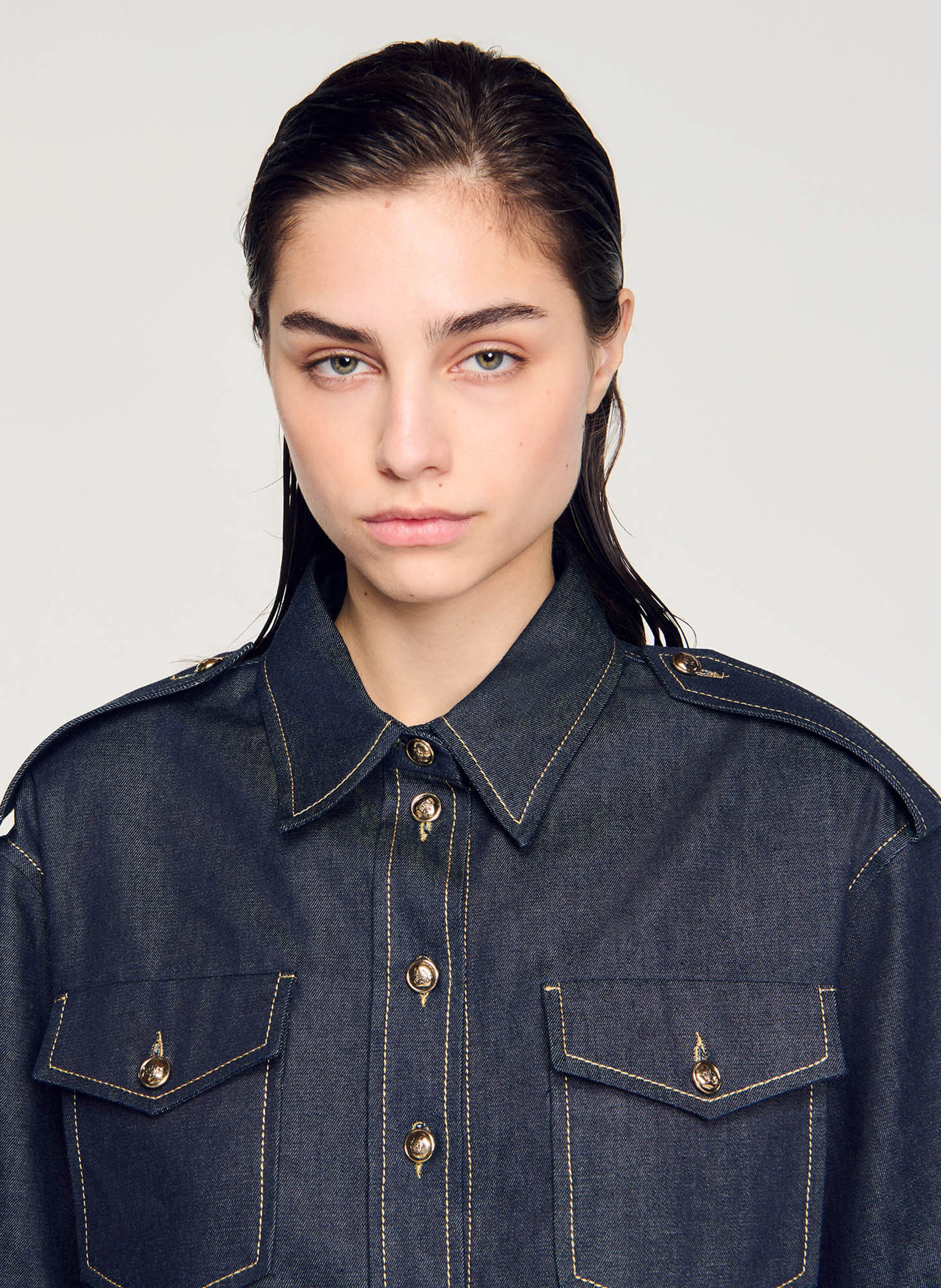 Chemise courte en denim | Bleu