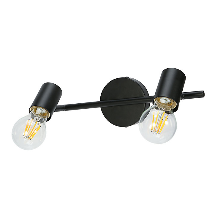 Réglette spot 2 lumières E27 8.6W GoodHome Ghlin noir mat L.33 x L.10 x H.15 cm