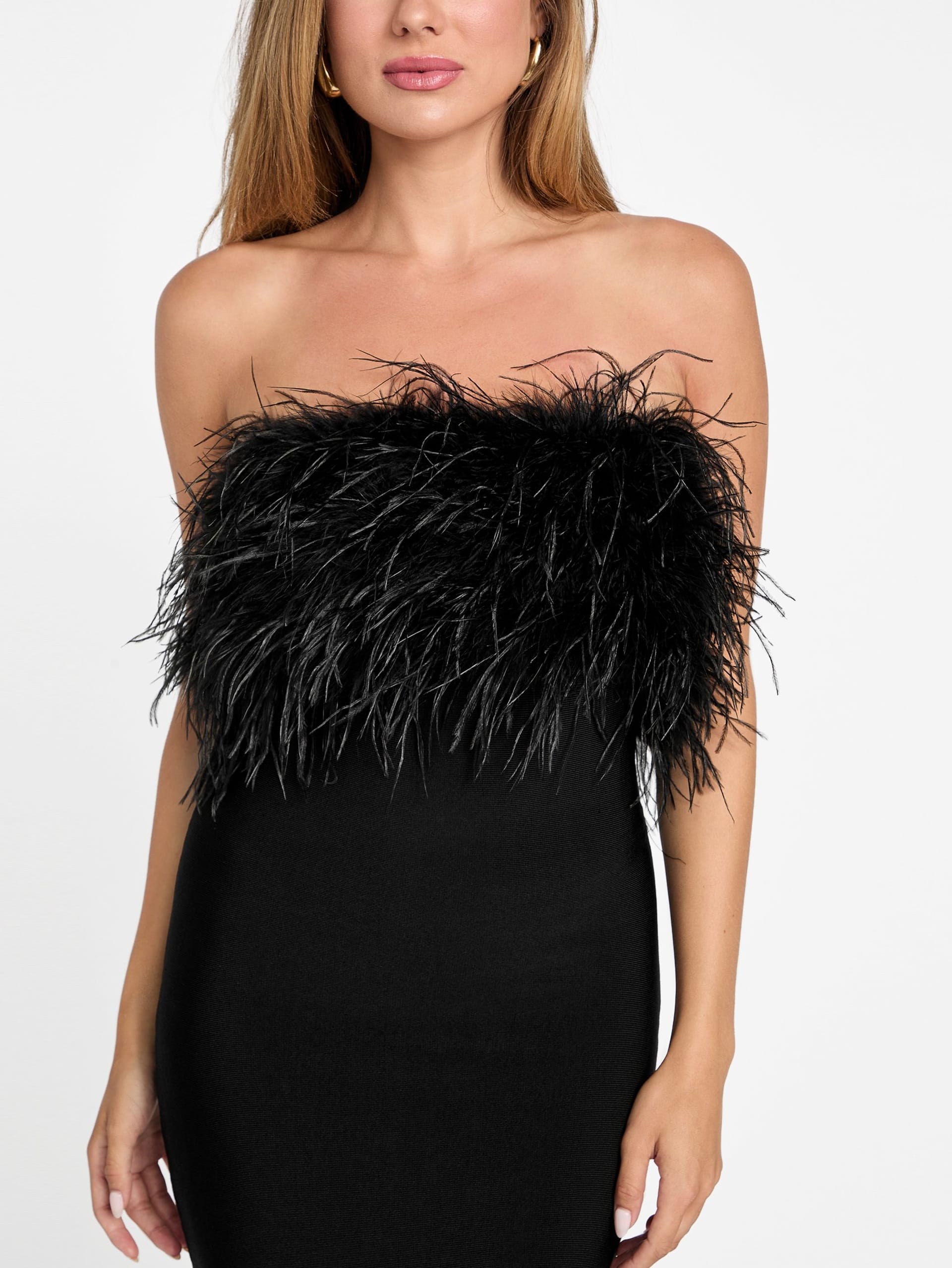 Vestido Evita com Bandagem de Penas