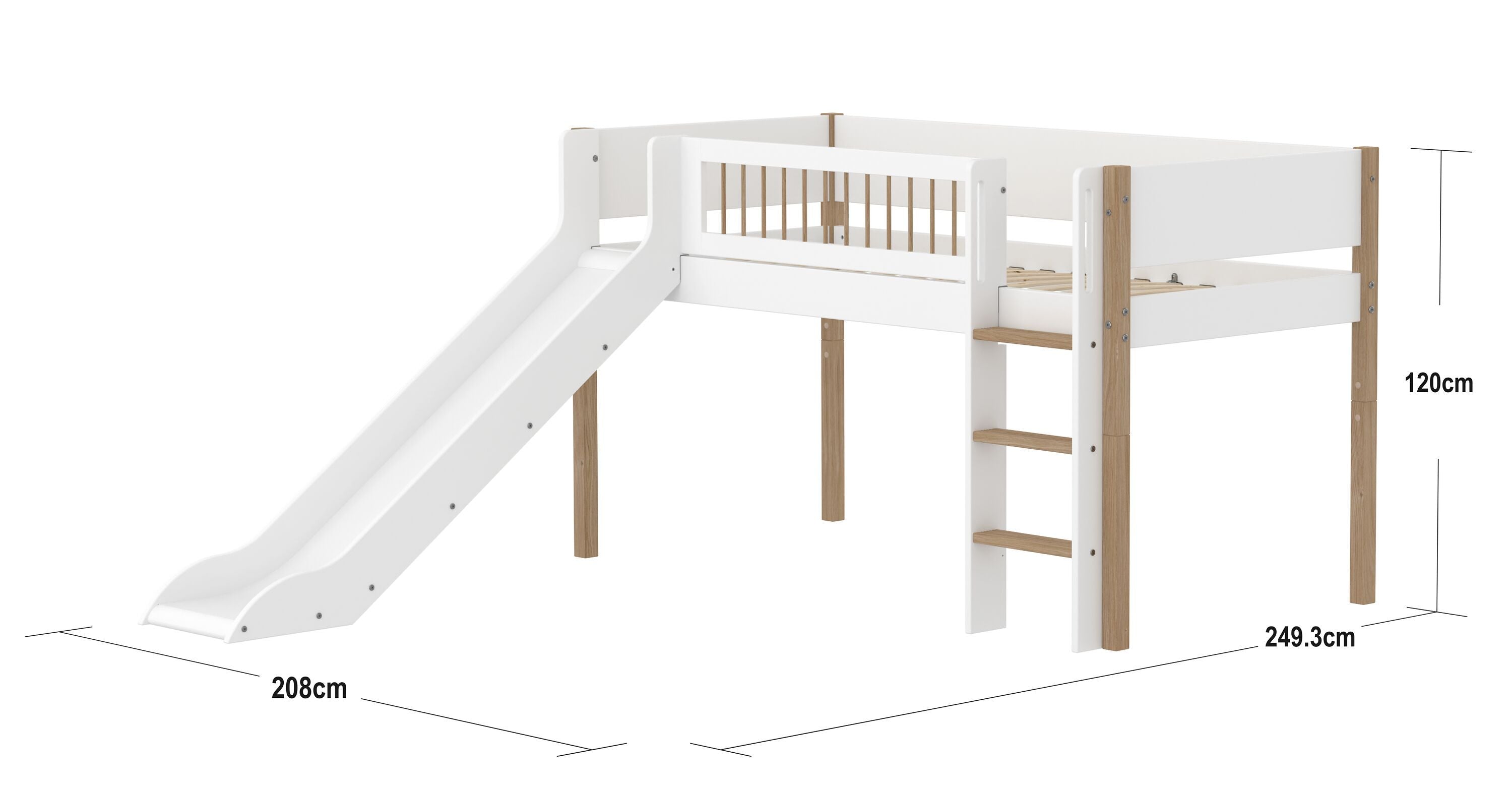 Flexa NOR Leiter gerade Halbhochbett inkl. Pfosten - Weiss / Eiche / B: 250.0 cm x T: 208.0 cm x H: 120.0 cm