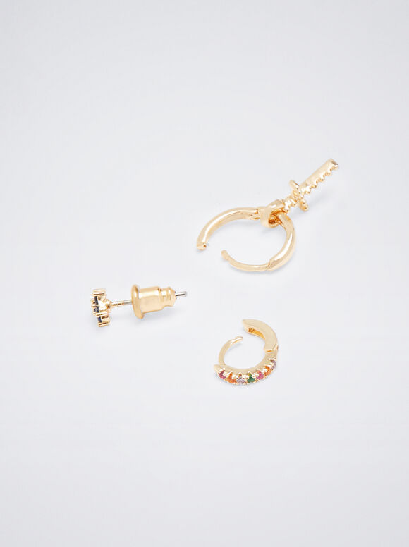 Conjunto de brincos de argola com zircônias - Multicor